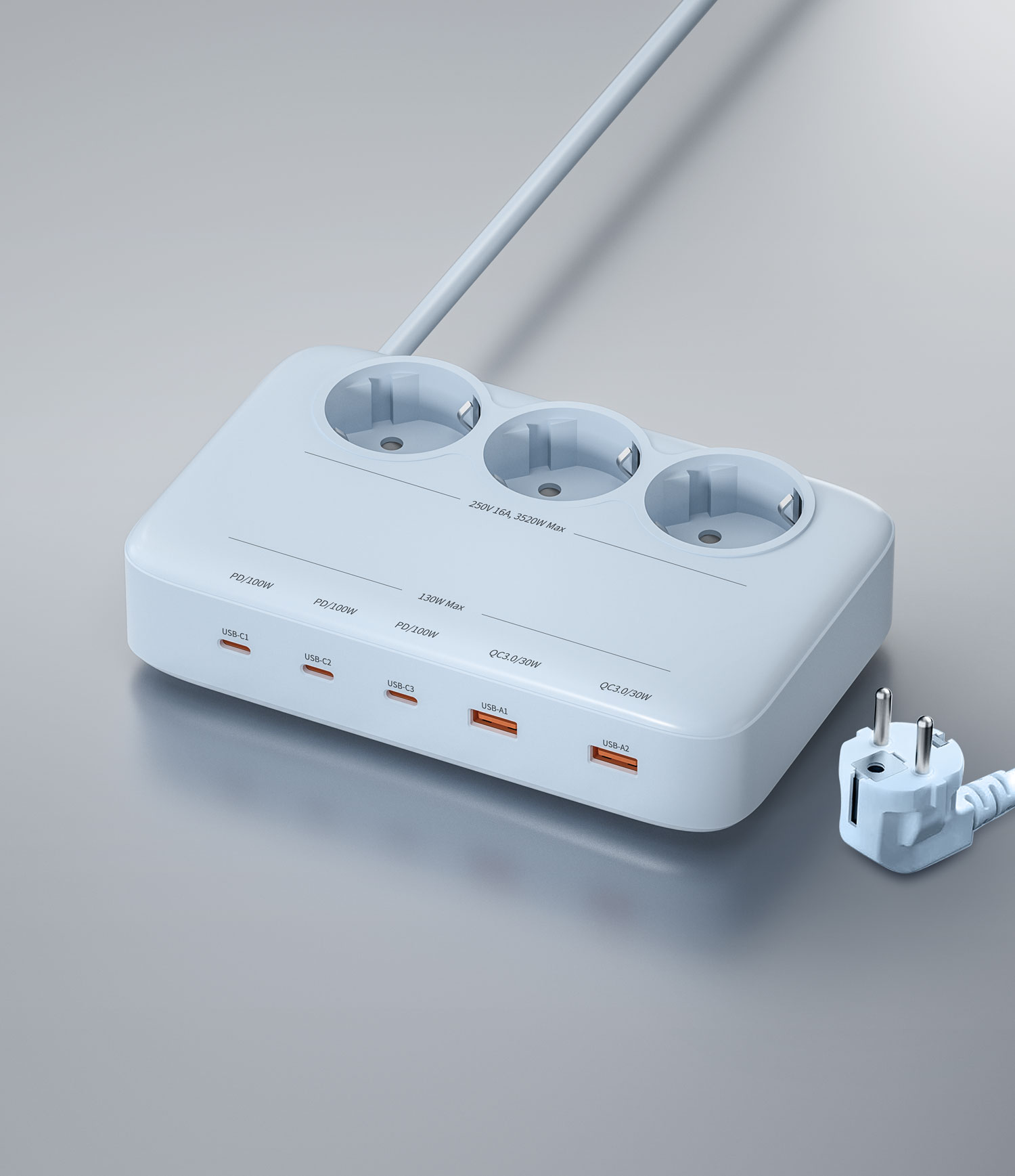 GAN Power Strip with EU Plug
