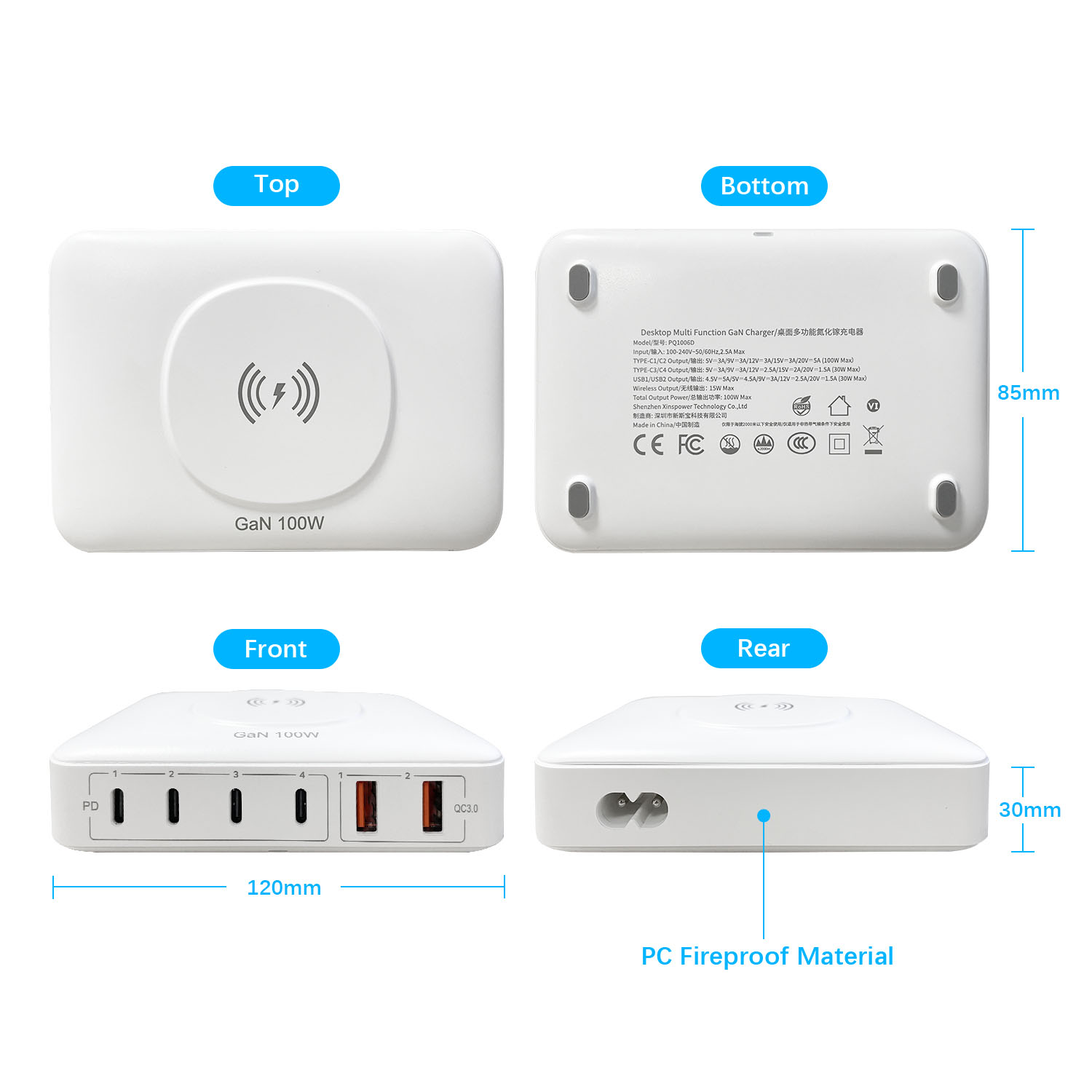 100W Charging Station with Wireless